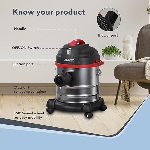 AGARO Ace Wet & Dry Vacuum Cleaner, 1600 Watts