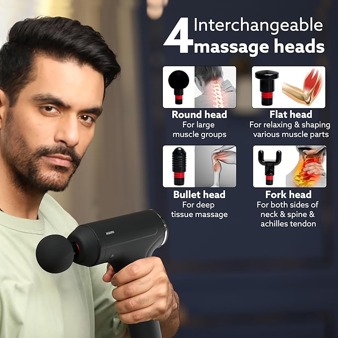 AGARO Galaxy Gun Massager, 4 Heads, 6 Speed, Rechargeable, Handheld