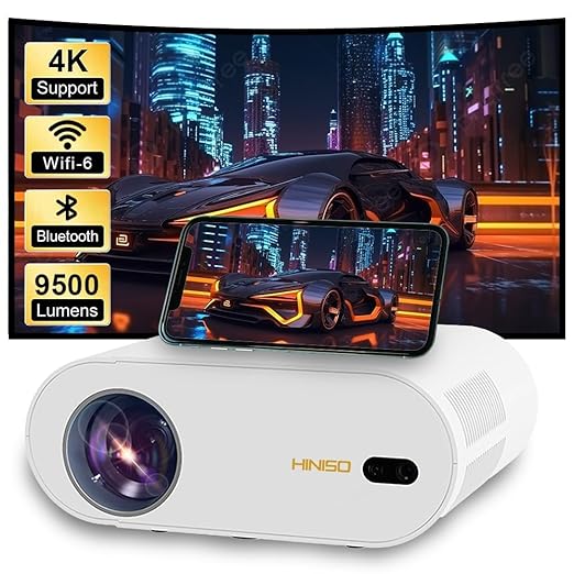 4K Projector, HINISO Projector R1 Upgraded 9500 Lumens with WiFi 6 and Bluetooth 5.2