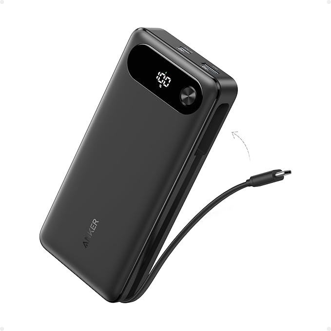 Anker Power Bank, 20,000mAh with Built-in USB-C Cable