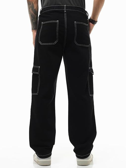 Bewakoof Men's Baggy Regular Fit Cargo Jeans