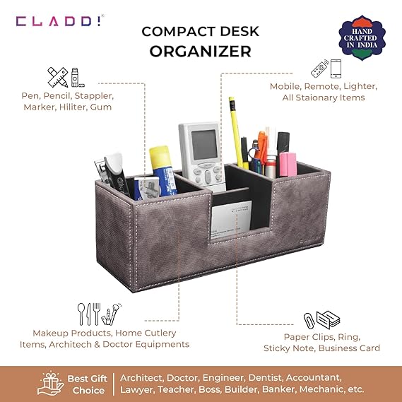 CLADD INTERNATIONAL Vegan Leather Counter Top Desk Organizer