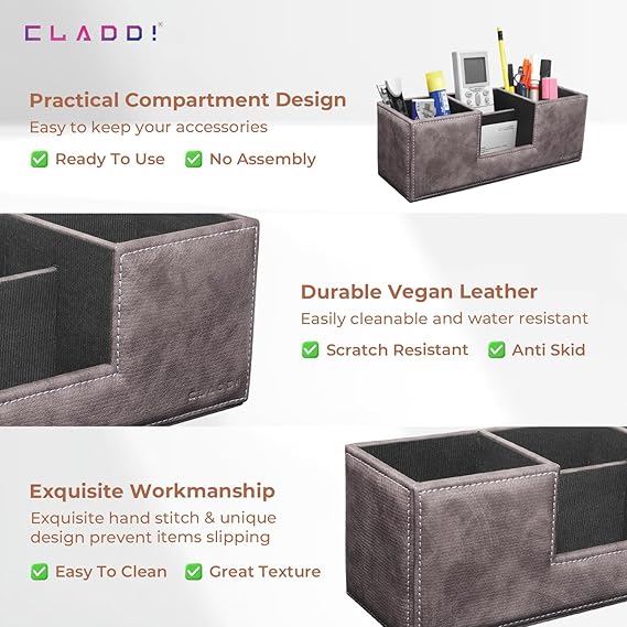 CLADD INTERNATIONAL Vegan Leather Counter Top Desk Organizer