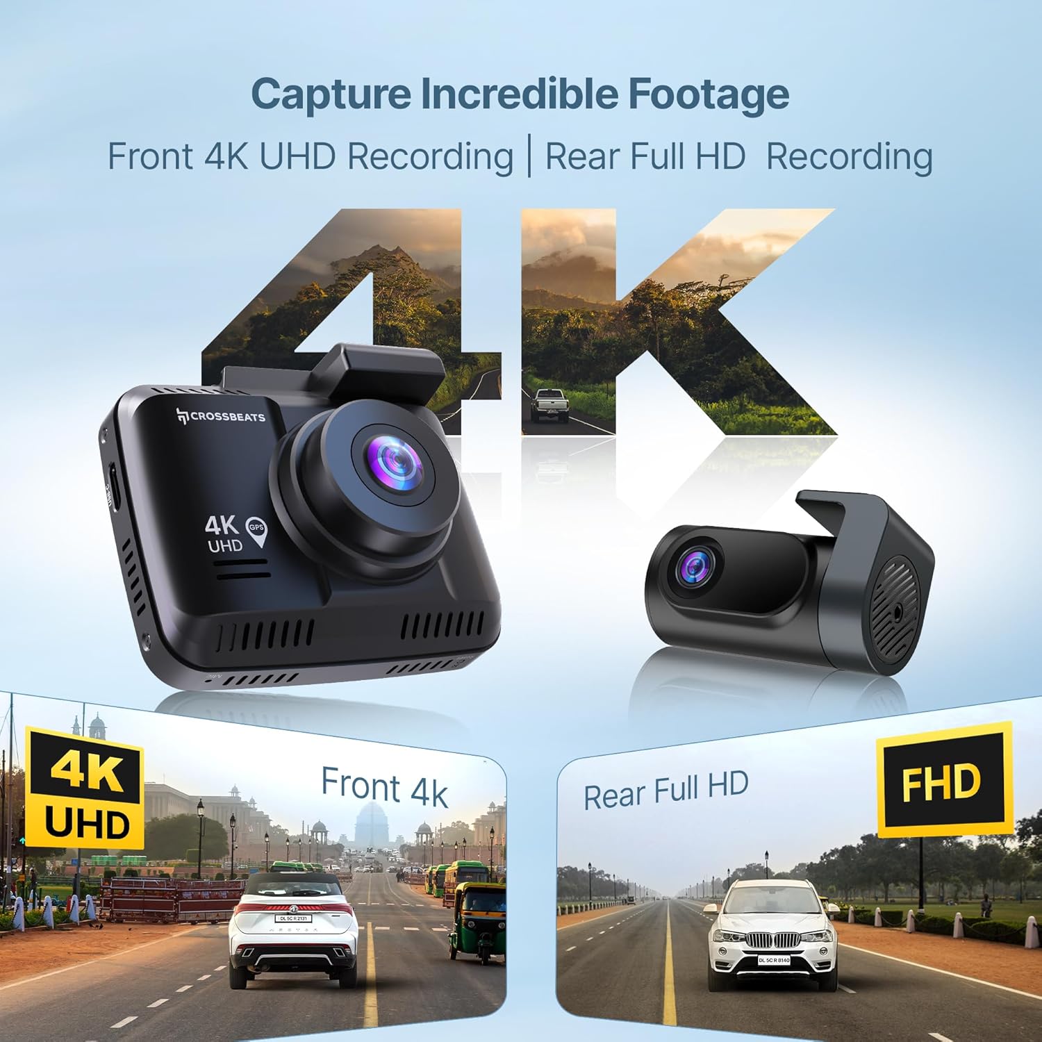 Crossbeats RoadEye DC03 4K Dash Camera for Car Front and Rear