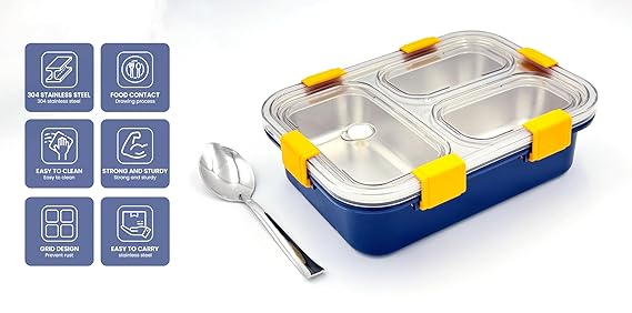 Darkpyro 3 Compartment Stainless Steel Lunch Box