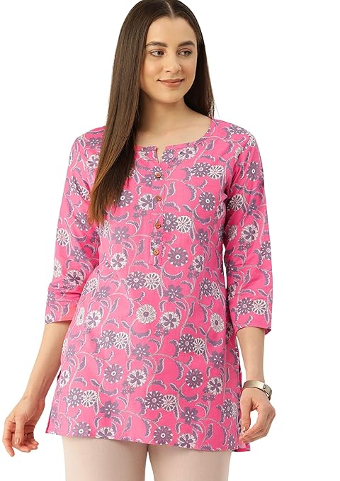 feranoid Designer 4 Button Short Straight Kurti with 3 Quarter Sleeves