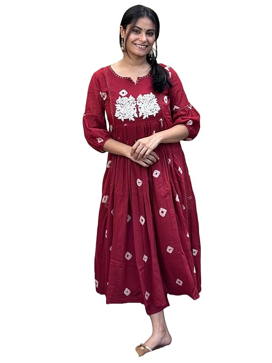 GoSriKi Women's Rayon Blend Anarkali Printed Kurta with Pant