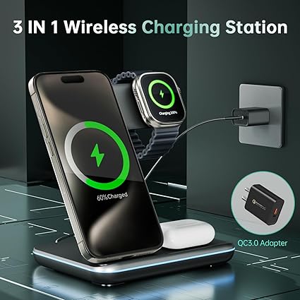 HEYMIX 3 in 1 Wireless Charger, 15W Fast Wireless Charging Station