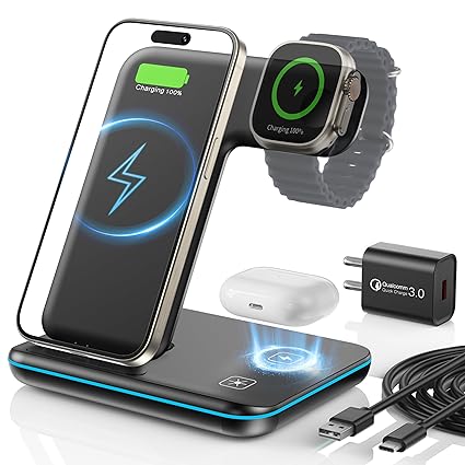 HEYMIX 3 in 1 Wireless Charger, 15W Fast Wireless Charging Station