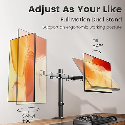 HEYMIX Dual Monitor Arm, Height Adjustable Dual Monitor Arm for 13-32