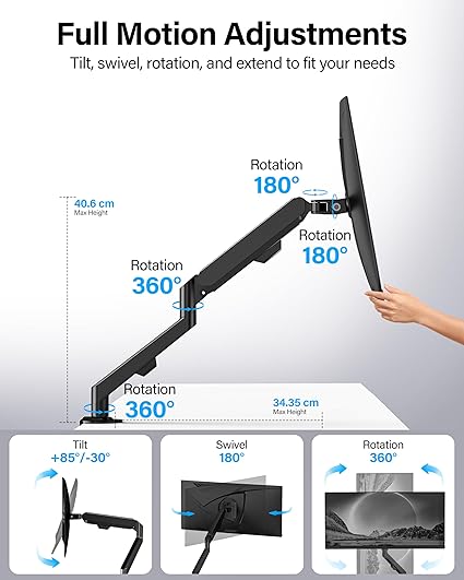 HEYMIX Single Monitor Arm, Ergonomic Monitor Stand VESA Mount