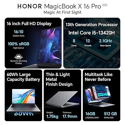 HONOR MagicBook X16 Pro 2024, 13th Gen Intel Core i5-13420H