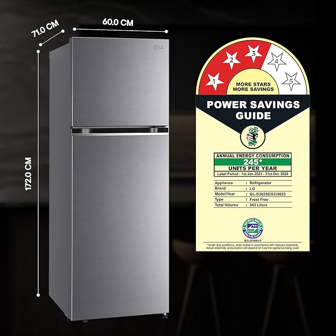 LG 343 L 3 Star Frost-Free Smart Inverter Double Door Refrigerator