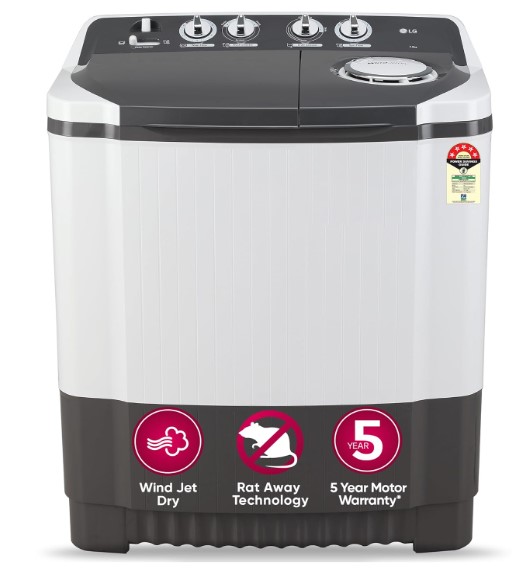 LG 7 Kg 5 Star Wind Jet Dry Semi-Automatic Top Loading Washing Machine (P7020NGAZ, Dark Gray, Rat Away Feature)