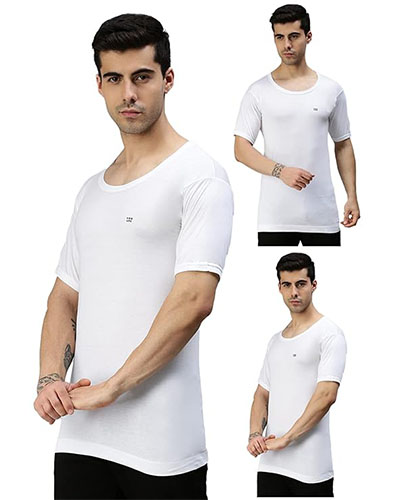 Lux Cozi Men's White Round Neck Half Sleeves 100% Cotton Vest