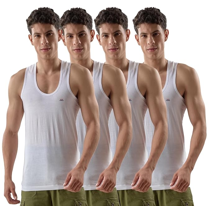 LUX VENUS Men's Cotton Vest (Pack of 4)