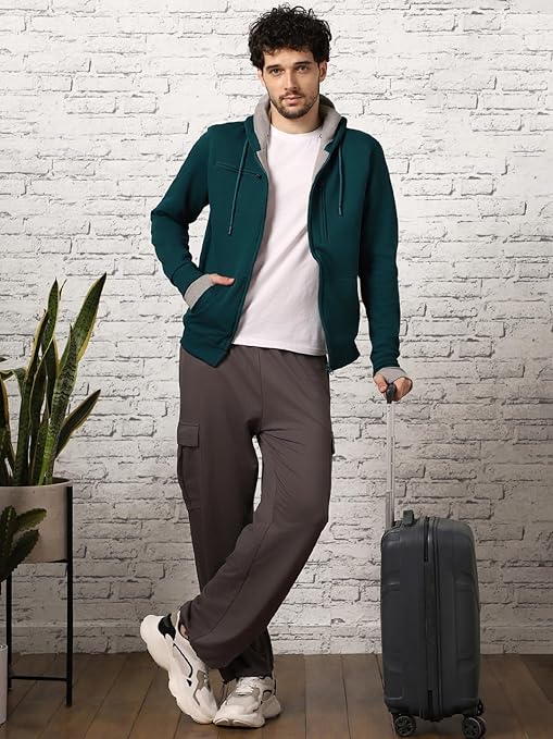 NOBERO Men's Travel Cotton Solid Plain Hoody