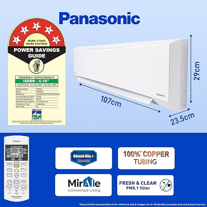 Panasonic 1.5 Ton 5 Star Wi-Fi Inverter Smart Split AC White