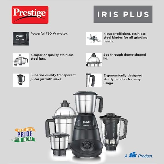 Prestige Iris Plus 750 W Mixer Grinder With 4 Jars