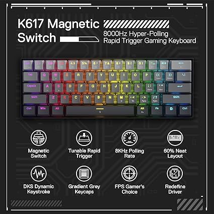 Redragon K617 Rapid Trigger Gaming, Wired Mechanical Keyboard