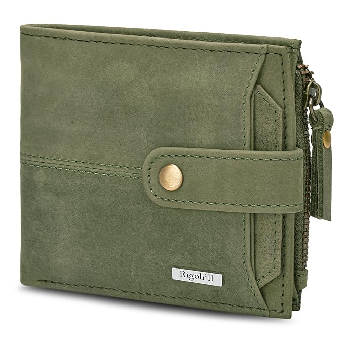 Rigohill Doger Olive Green Leather Wallet For Men