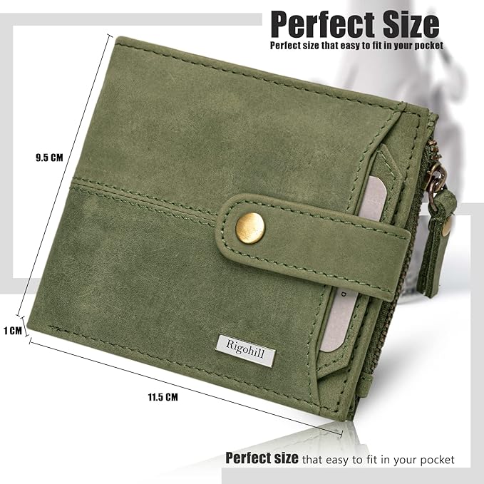 Rigohill Doger Olive Green Leather Wallet For Men