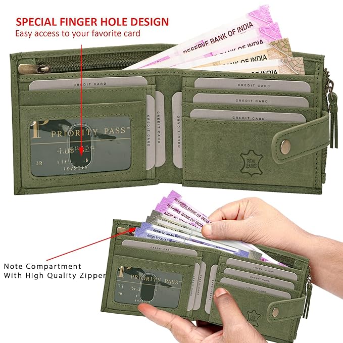 Rigohill Doger Olive Green Leather Wallet For Men