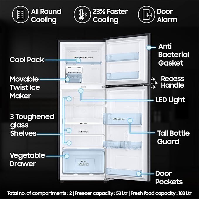 Samsung 236 L, 3 Star, Convertible, Digital Inverter Refrigerator