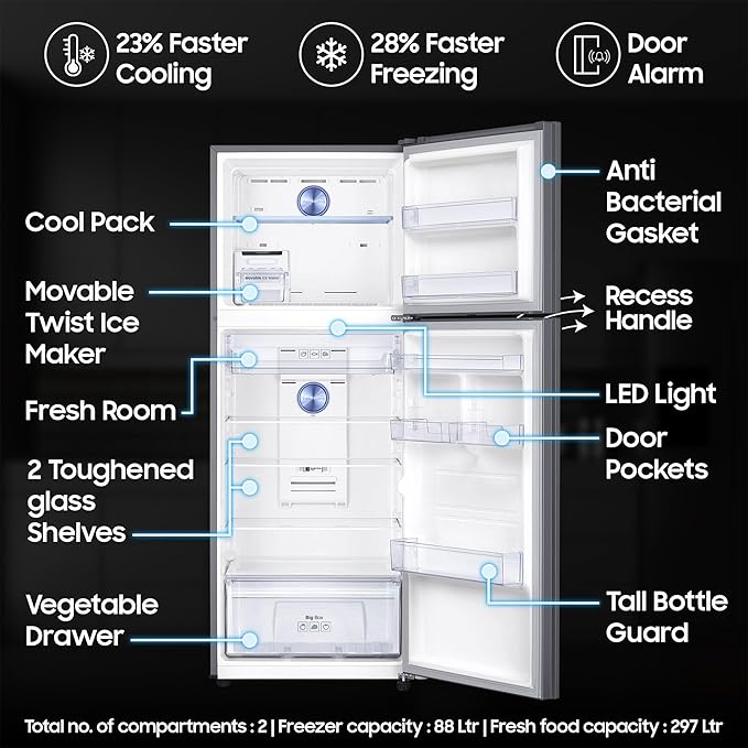 Samsung 385 L, 2 Star, Convertible 5-in-1 Digital Inverter Refrigerator