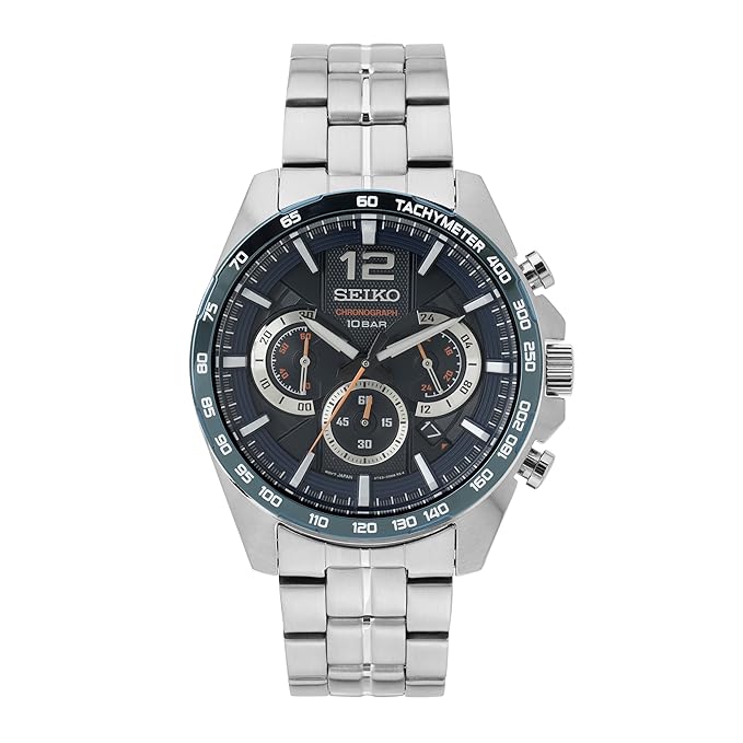 Seiko Analog Black Dial Men's Watch Stainless Steel, Silver Strap