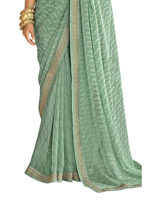 SIRIL Women's Bandhani Printed & Embroidery Work In Lace Georgette Saree