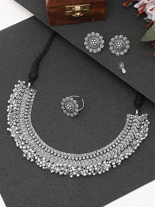 YouBella Jewellery Set for Women Oxidised Silver Tradtional Necklace Jewellery Set