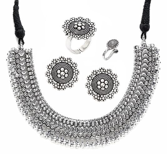 YouBella Jewellery Set for Women Oxidised Silver Tradtional Necklace Jewellery Set