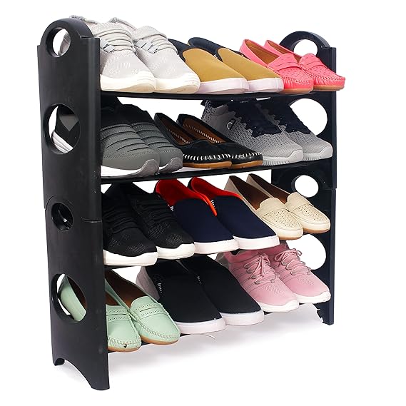 Ebee Easy to Assemble 4 Shelves, 12 Pair Metal & Plastic Shoe Rack