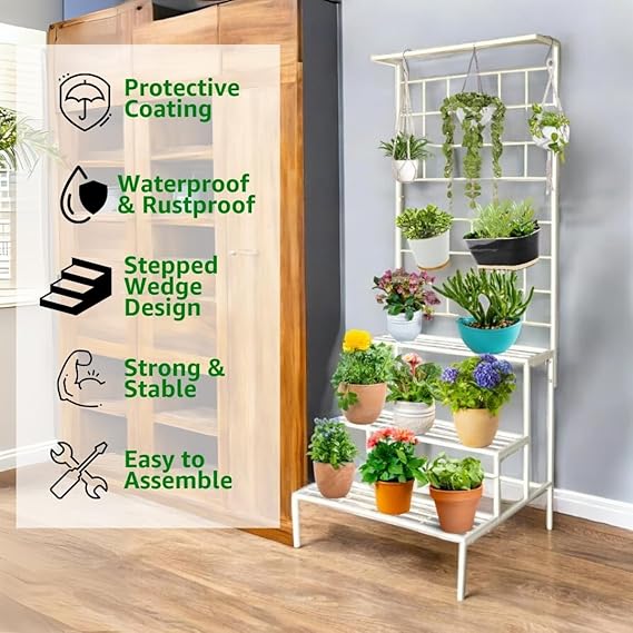 ecofynd Bloom Metal Planter Stand for Living Room, Plant Stand for Balcony