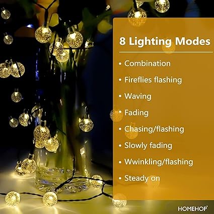 Homehop Solar Outdoor Led Crystal Ball String Light