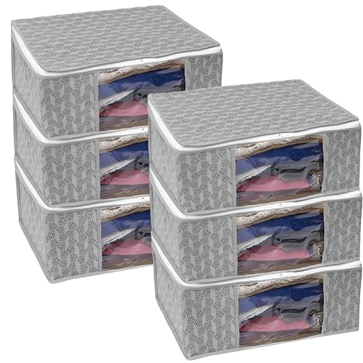 HomeStrap Set Of 6 Non-Woven Printed Cloth Storage Organizer