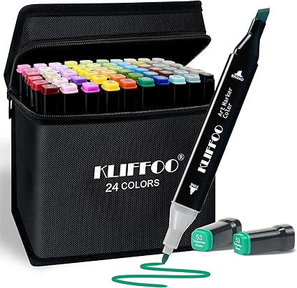 KLIFFOO Dual Tip Colorful Art Markers Sketch Pens 24 Colors