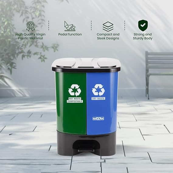 Nayasa Plastic 2 In 1 Dustbin Big | 33 Liter | Pedal Dustbin