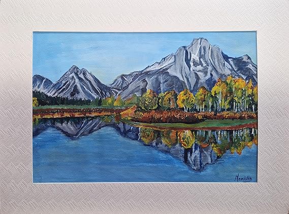 RangSangam Handmade Painting | Mountain and River View Landscape | Acrylic Painting