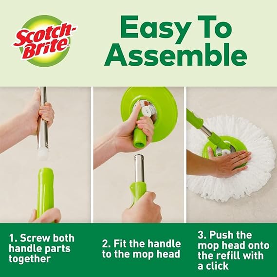 Scotch-Brite 2-in-1 Bucket Spin Mop (Green, 2 Refills), 4 Pcs