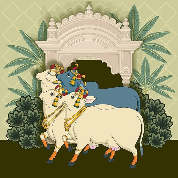 WALLP Decorative Wall Art, Canvas Print, White Cow with Traditional Look